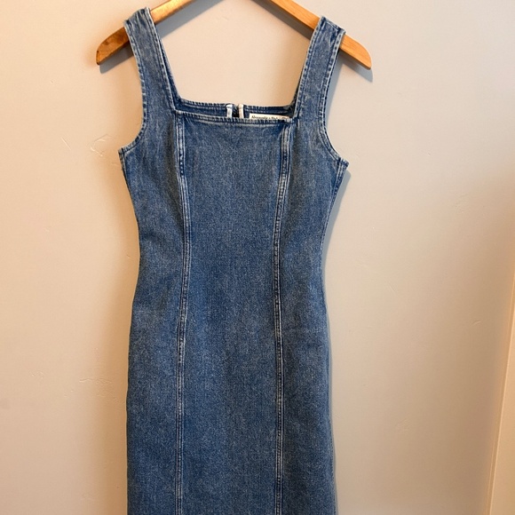 Abercrombie and Fitch Dress PXS Denim Maxi Sleeveless Slit Square Neck Y2K Style - Picture 1 of 11
